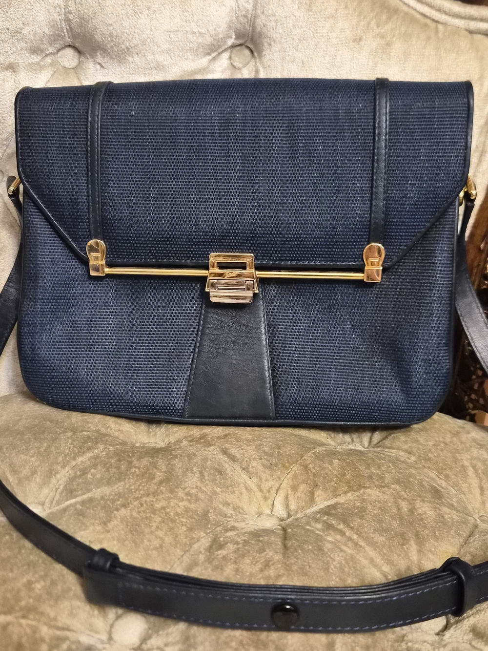 Structured Navy Crossbody Bag with Gold Hardware